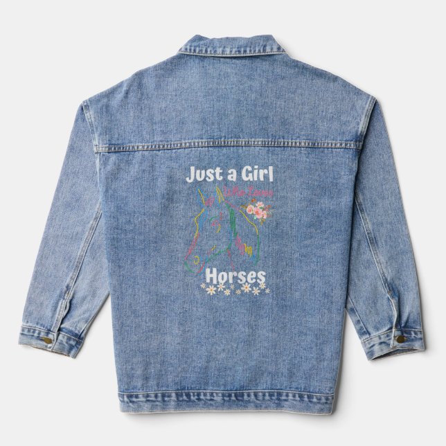 Just a Girl Who Loves Horses, Racing & Riding Girl Denim Jacket (Back)