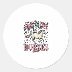 Just A Girl Who Loves Horses Vintage Vector Design Classic Round Sticker