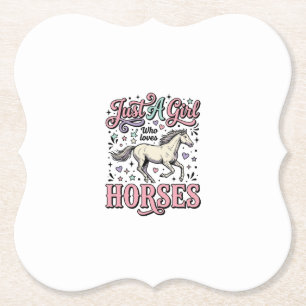 Just A Girl Who Loves Horses Vintage Vector Design Paper Coaster