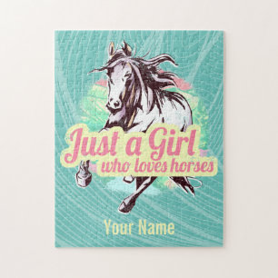 Just A Girl Who Loves Horses Watercolor Vintage Jigsaw Puzzle
