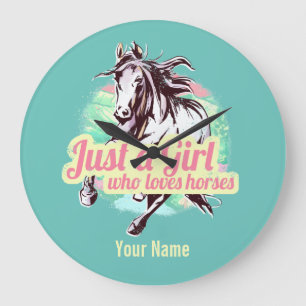 Just A Girl Who Loves Horses Watercolor Vintage Lu Large Clock