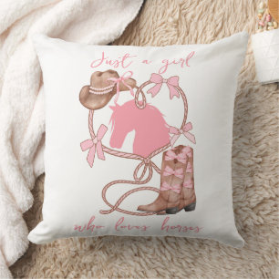 Just a Girl Who Loves Horses,Western,Rodeo, Pink Cushion