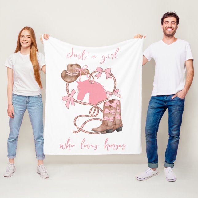 Just a Girl Who Loves Horses,Western,Rodeo, Pink Fleece Blanket (In Situ)