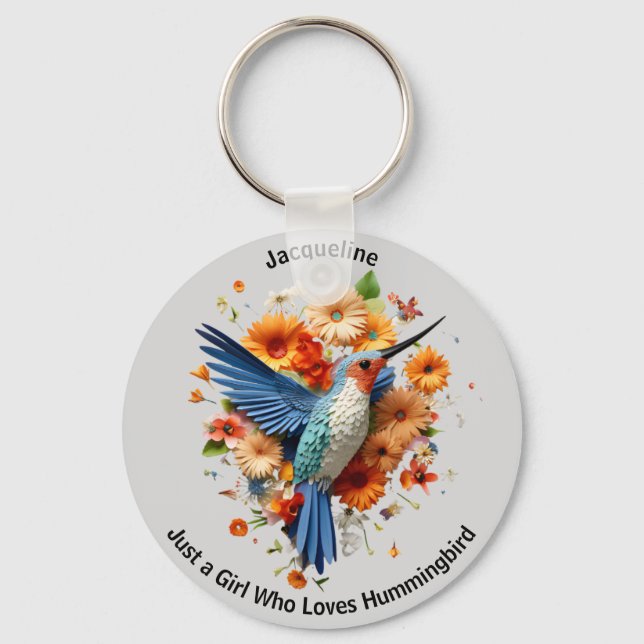 Just A Girl Who Loves Hummingbird Personalise Name Key Ring (Front)