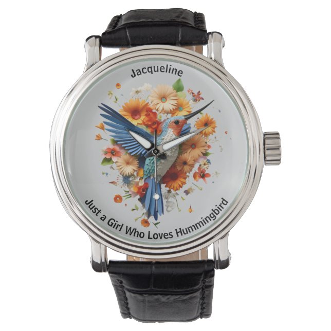 Just A Girl Who Loves Hummingbird Personalise Name Watch (Front)