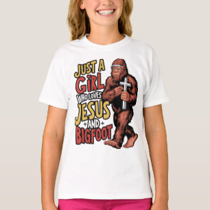 Just a Girl Who Loves Jesus And Bigfoot Sasquatch  T-Shirt