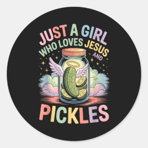 Just A Girl Who Loves Jesus And Pickles Funny Desi Classic Round Sticker
