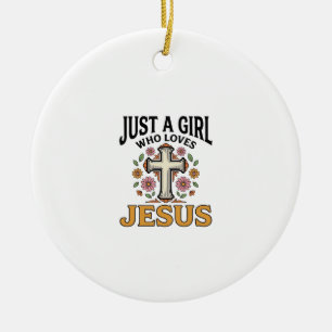 Just a Girl Who Loves Jesus Floral Cross Shirt_1 Ceramic Tree Decoration