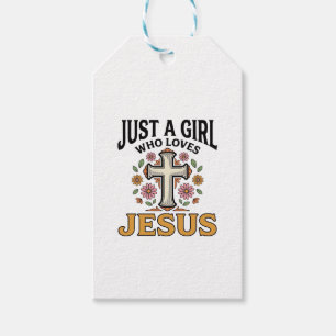 Just a Girl Who Loves Jesus Floral Cross Shirt_1 Gift Tags