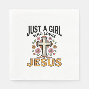 Just a Girl Who Loves Jesus Floral Cross Shirt_1 Napkin