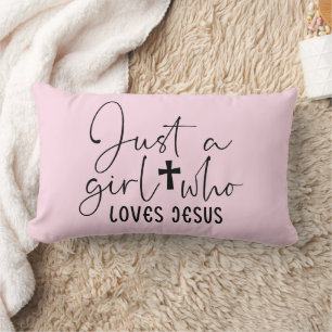 Just A Girl Who Loves Jesus Personalized Pink Lumbar Cushion