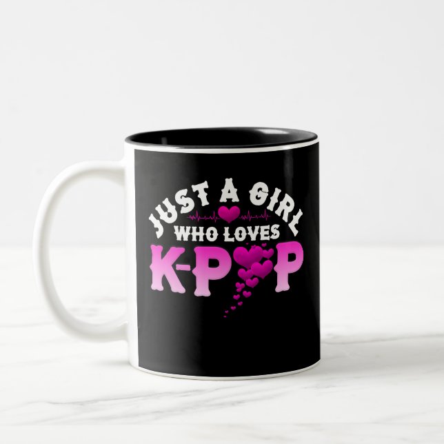 Just A Girl Who Loves K-Pop Finger Heart KPop Two-Tone Coffee Mug (Left)