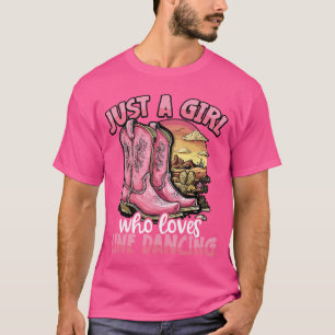 Just a Girl Who Loves Line Dancing Pink Cowboy Boo T-Shirt