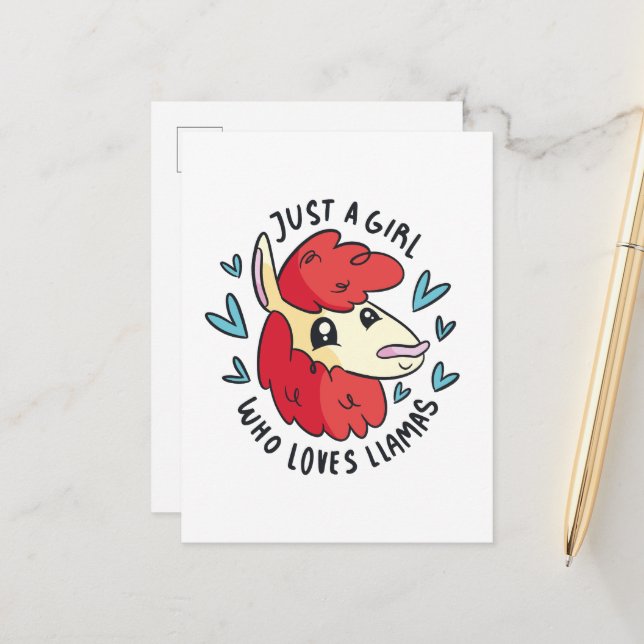 Just A Girl Who Loves Llamas Postcard (Front/Back In Situ)