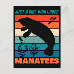 Just A Girl Who Loves Manatees Retro Animal Postcard