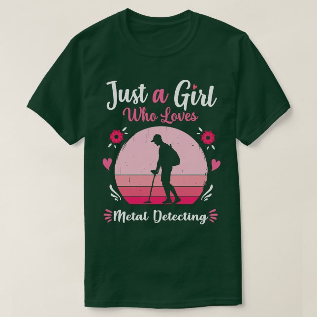 Just A Girl Who Loves Metal Detecting Pink Retro V T-Shirt (Design Front)