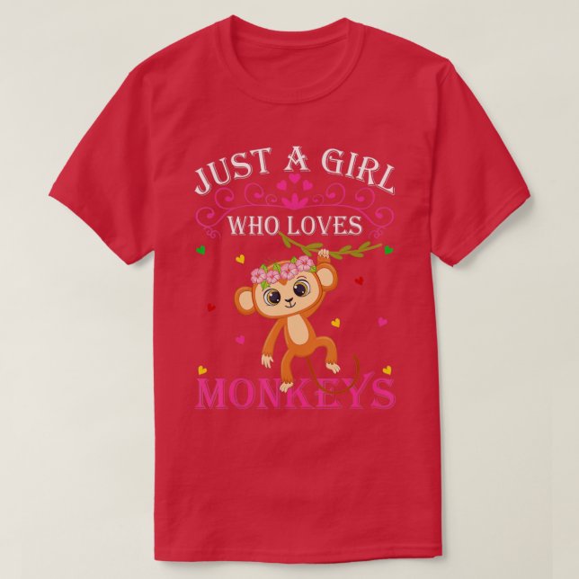 Just A Girl Who Loves Monkeys Cute Monkey Lover Ki T-Shirt (Design Front)