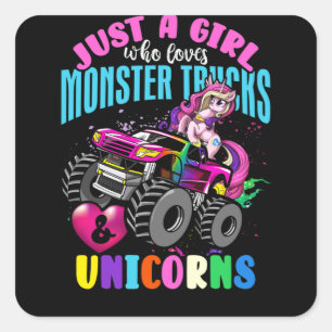 Just a Girl Who Loves Monster Trucks and Unicorns Square Sticker