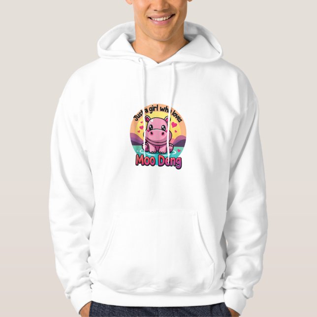 Just a Girl Who Loves Moo Deng Cute Baby Hippo Tan Hoodie (Front)