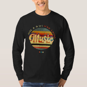 Just A Girl Who Loves Music Cool Retro Sunset T-Shirt