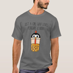 Just A Girl Who Loves Penguin - Boba Bubble Tea T-Shirt