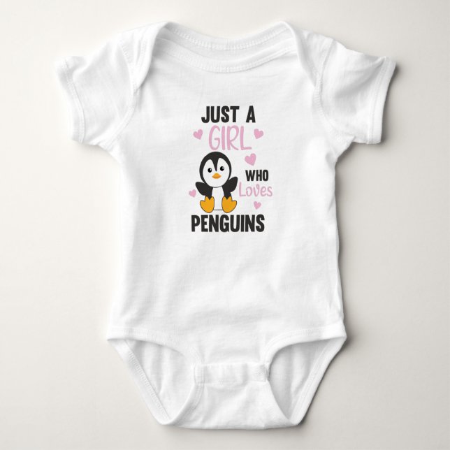Just A Girl Who Loves Penguins Cute Penguin Heart Baby Bodysuit (Front)