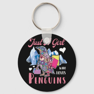 Just A Girl Who Loves Penguins Floral Key Ring