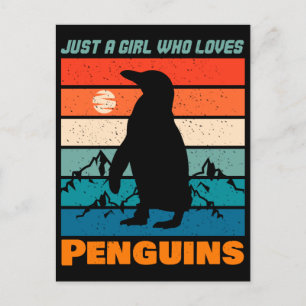 Just A Girl Who Loves Penguins Retro Animal Postcard