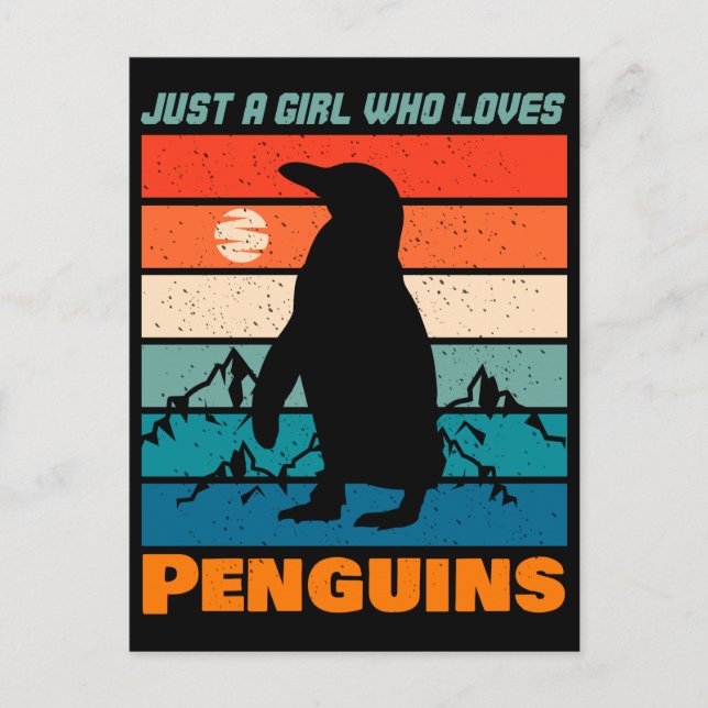 Just A Girl Who Loves Penguins Retro Animal Postcard (Front)