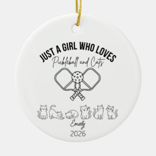 Just a Girl Who Loves Pickleball and Cats, Cat Ceramic Tree Decoration