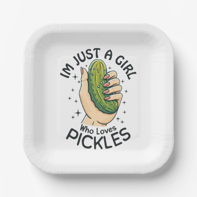 Just A Girl Who Loves Pickles - Funny Vegan Paper Plate (Front)