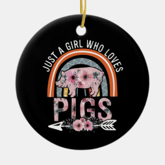 Just A Girl Who Loves Pigs Boho Rainbow Ceramic Tree Decoration