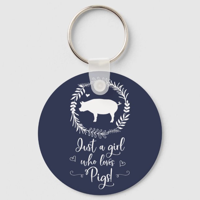 Just A Girl Who loves Pigs Silhouette Key Ring (Front)