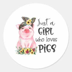 Just A Girl Who Loves Pigs Sunflower Cute Pig Love Classic Round Sticker