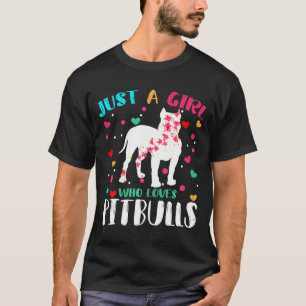 Just A Girl Who Loves Pitbulls Silhouette Flower T T-Shirt