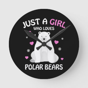 Just A Girl Who Loves Polar Bears Girls Polar Bear Round Clock