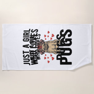 Just A Girl Who Loves Pugs Vintage Dog Shirt Desig Beach Towel