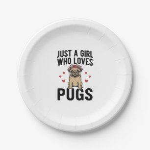 Just A Girl Who Loves Pugs Vintage Dog Shirt Desig Paper Plate