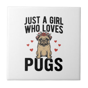 Just A Girl Who Loves Pugs Vintage Dog Shirt Desig Tile