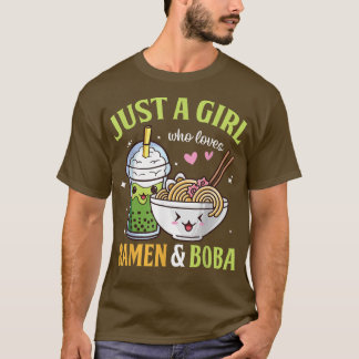 Just a Girl Who Loves Ramen and Boba Kawaii Anime  T-Shirt