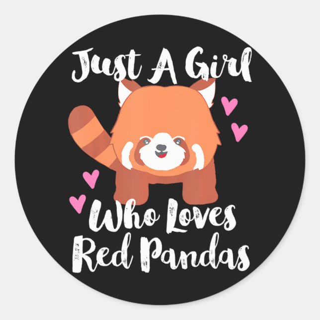 Just A Girl Who Loves Red Pandas with Hearts Classic Round Sticker (Front)
