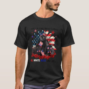 Just A Girl Who Loves Red White Blue And Cats 4th T-Shirt