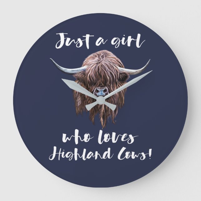 Just A Girl Who Loves Scottish Highland Cows Large Clock (Front)