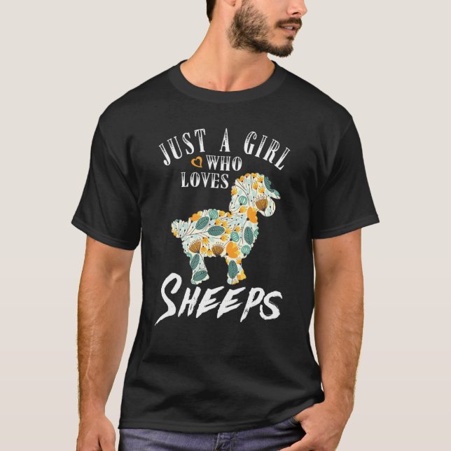 Just A Girl Who Loves Sheeps Cute Sheep Floral Flo T-Shirt (Front)