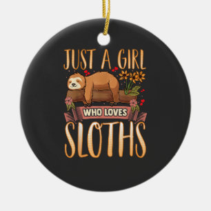 Just A Girl Who Loves Sloths Cute Sloth T-Shirt Ceramic Tree Decoration