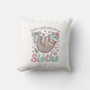 Just a Girl Who Loves Sloths Cute Tropical Floral Cushion