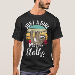 Just A Girl Who Loves Sloths Sunset Retro Style T-Shirt