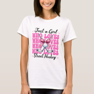 Just A Girl Who Loves Street Hockey Coquette Bow T-Shirt
