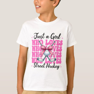 Just A Girl Who Loves Street Hockey Coquette Bow T-Shirt