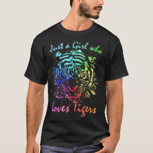 JUST A GIRL WHO LOVES TIGERS Retro Vintage Rainbow T-Shirt
